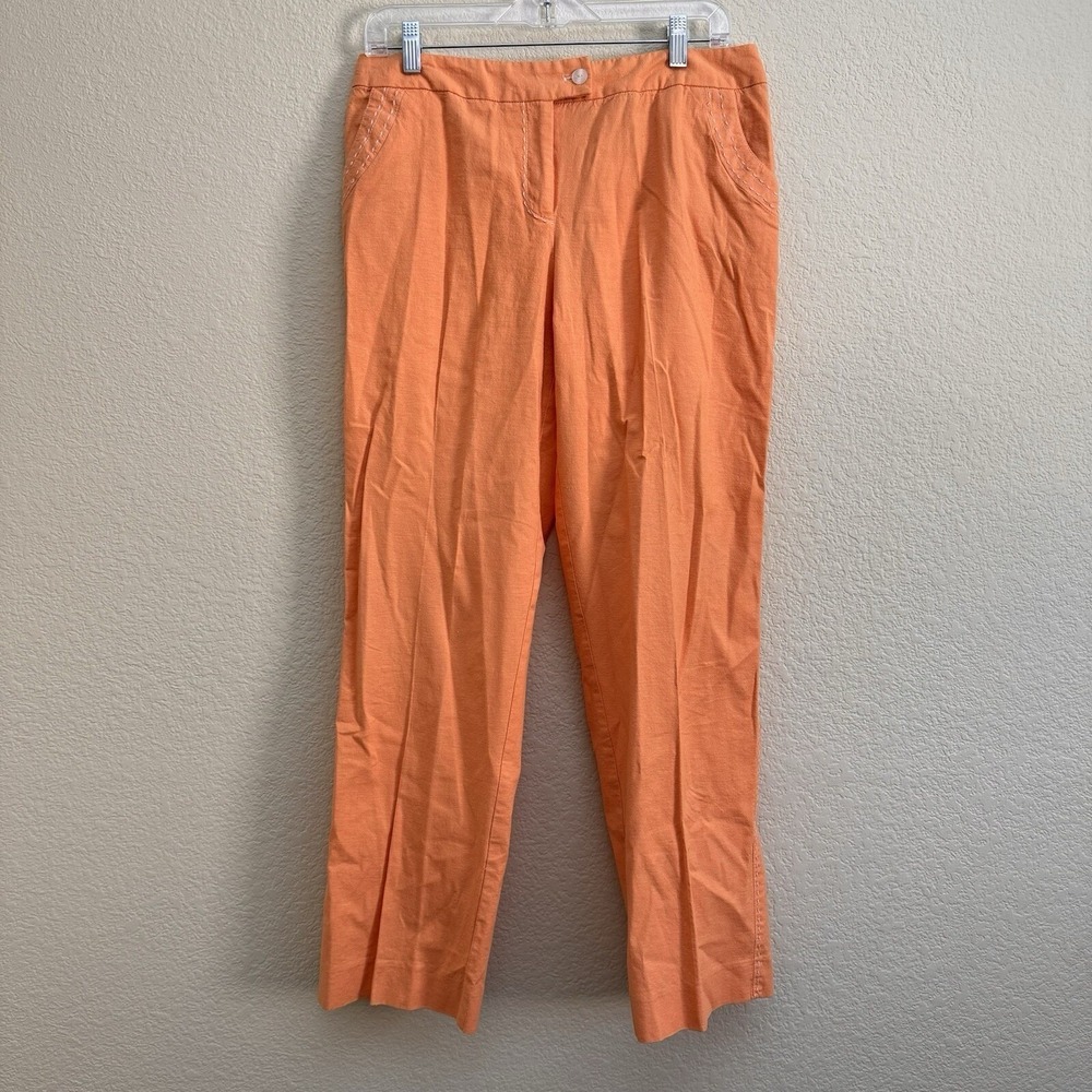 Harve Benard Linen Blend Stitch Accent Straight Leg Pants Peach Coral‎ Size 12
